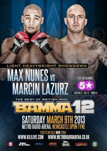 B12 Poster NunesVsLazurz 1sm 212x300 BAMMA 12: Max Nunes vs. Marcin Lazarz announced for March 9th