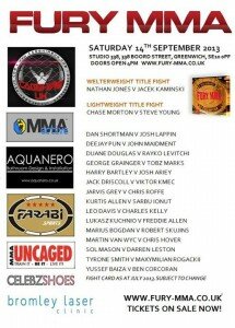 Fury MMA 9 Poster 215x300 Fury MMA 9 card finalized for Sept 14 in London